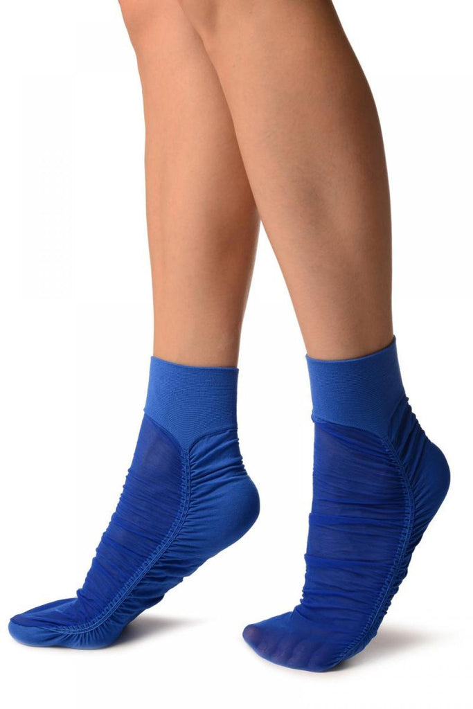 Liss Kiss Blue Sheer & Opaque Sides Ankle High Socks - Socks