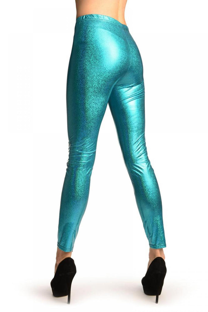 Liss Kiss Blue Shiny Gloss Sparkles Leggings - Leggings