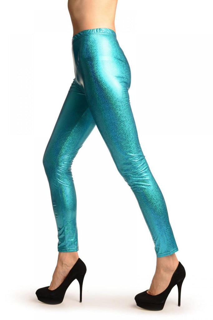 Liss Kiss Blue Shiny Gloss Sparkles Leggings - Leggings