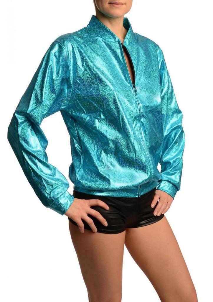 Liss Kiss Blue Shiny Gloss Sparkles Unisex Zip Disco Jacket - Jacket