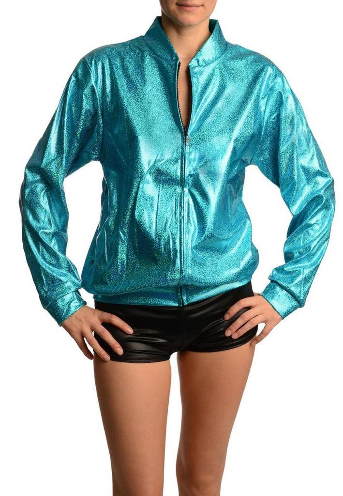 Liss Kiss Blue Shiny Gloss Sparkles Unisex Zip Disco Jacket - Jacket