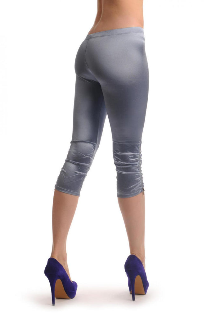 liss Kiss Blue Silky Soft Satin With Side Zip - Cropped Leggings