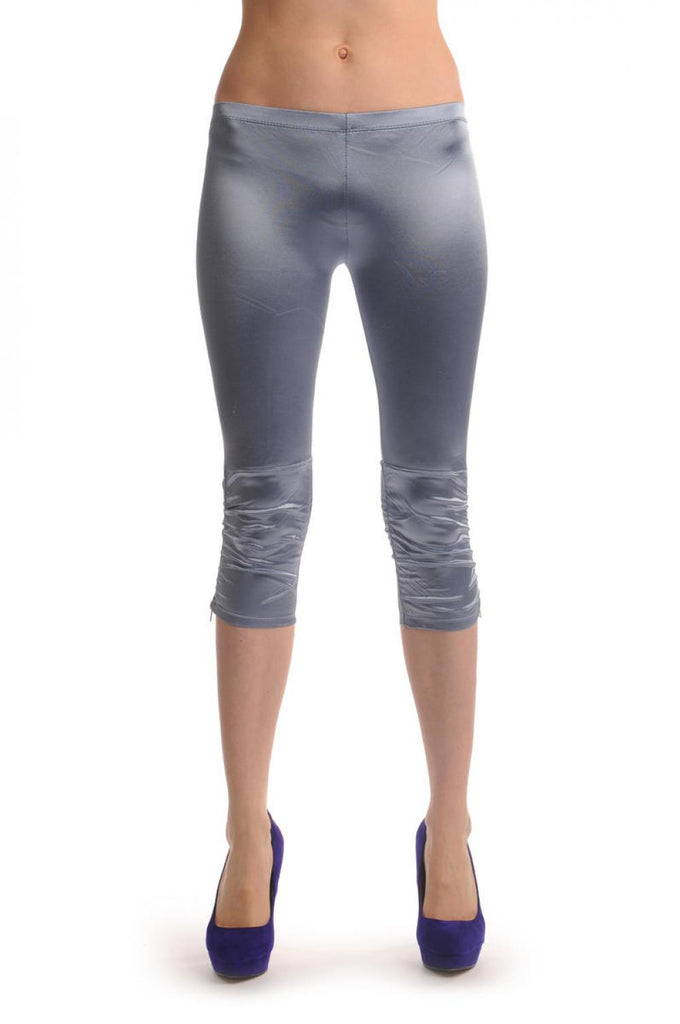 liss Kiss Blue Silky Soft Satin With Side Zip - Cropped Leggings