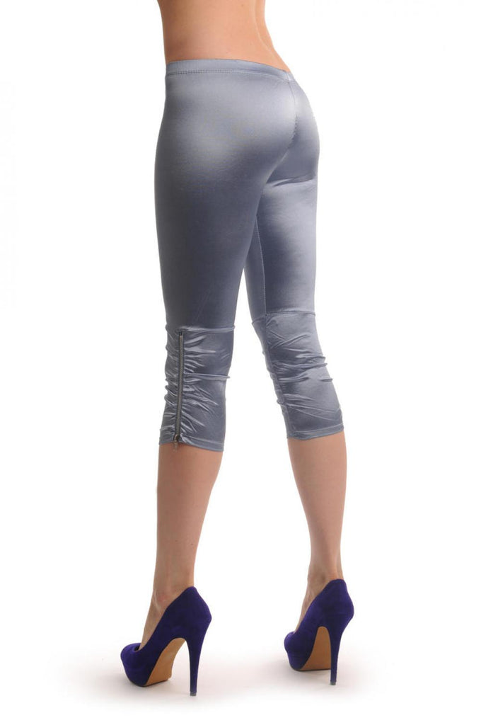 liss kiss Blue Silky Soft Satin With Side Zip - Cropped Leggings