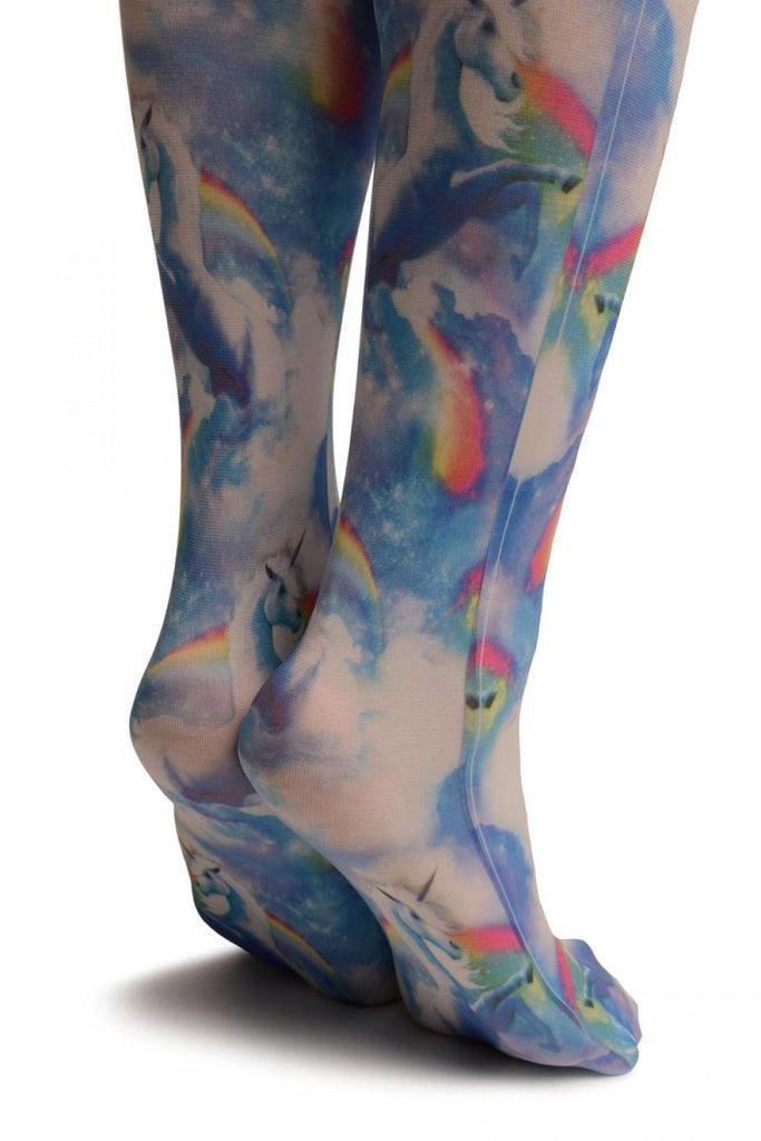 Liss Kiss Blue Sky Unicorn & Rainbow Printed Tights - Tights