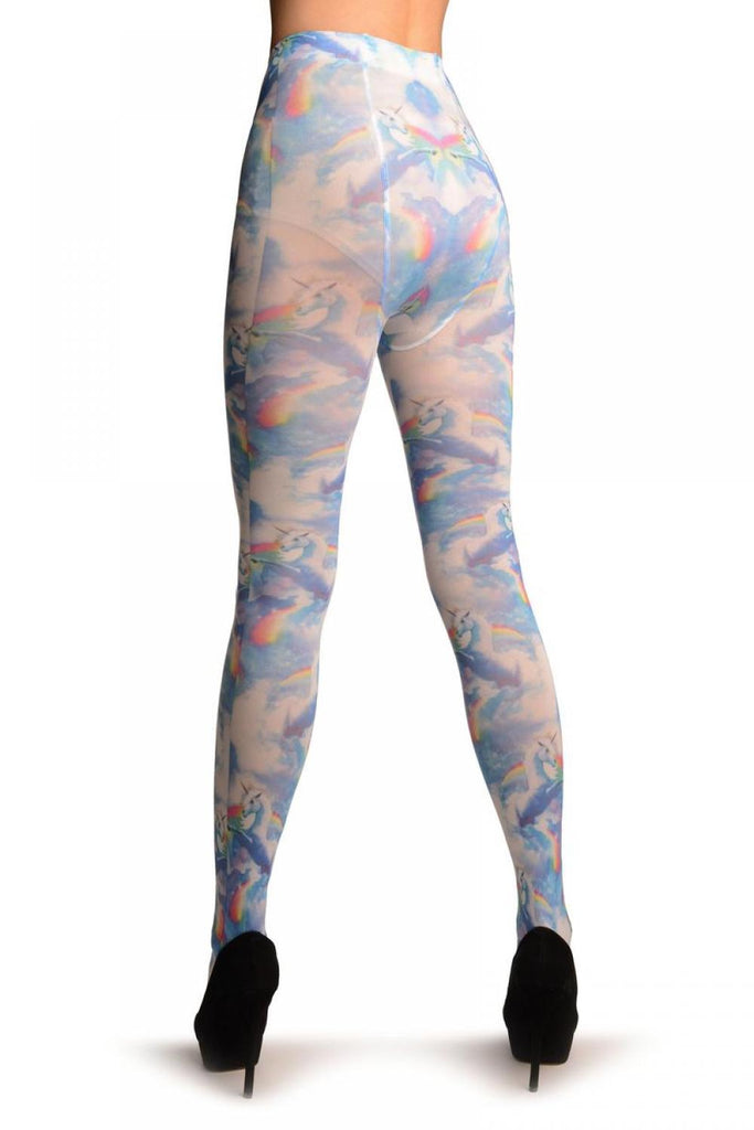 Liss Kiss Blue Sky Unicorn & Rainbow Printed Tights - Tights