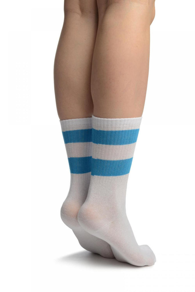 Liss Kiss Blue Stripes On White (Referee) Ankle High Socks - Socks