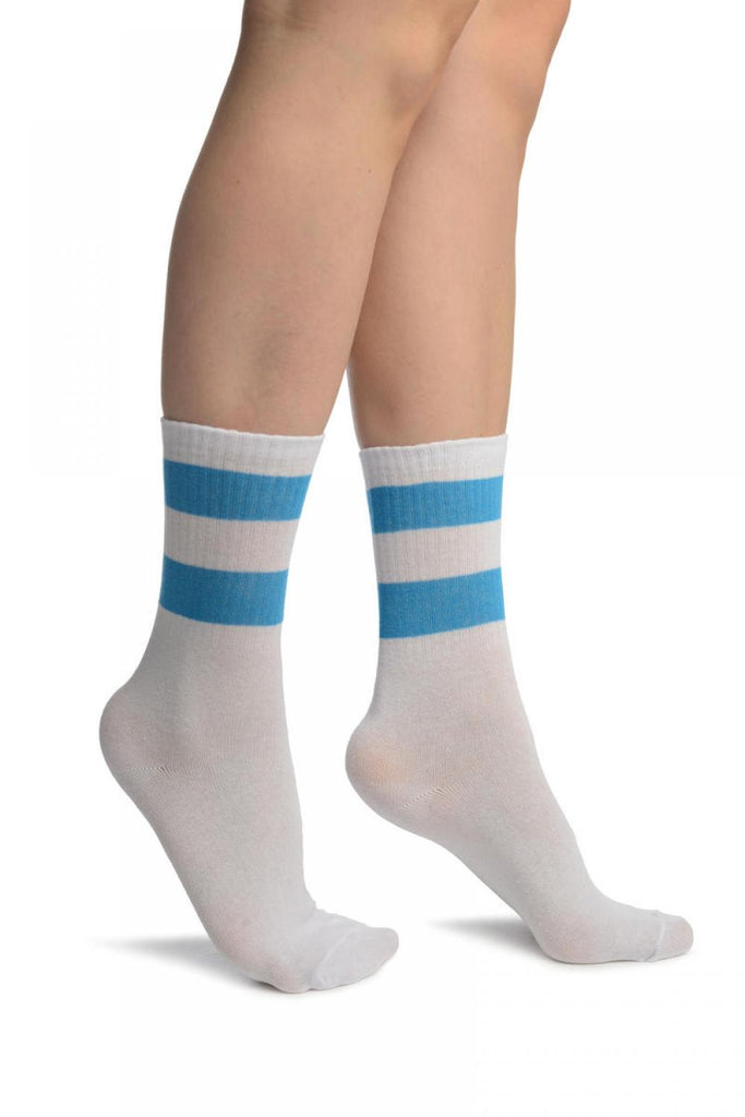 liss kiss Blue Stripes On White (Referee) Ankle High Socks - Socks
