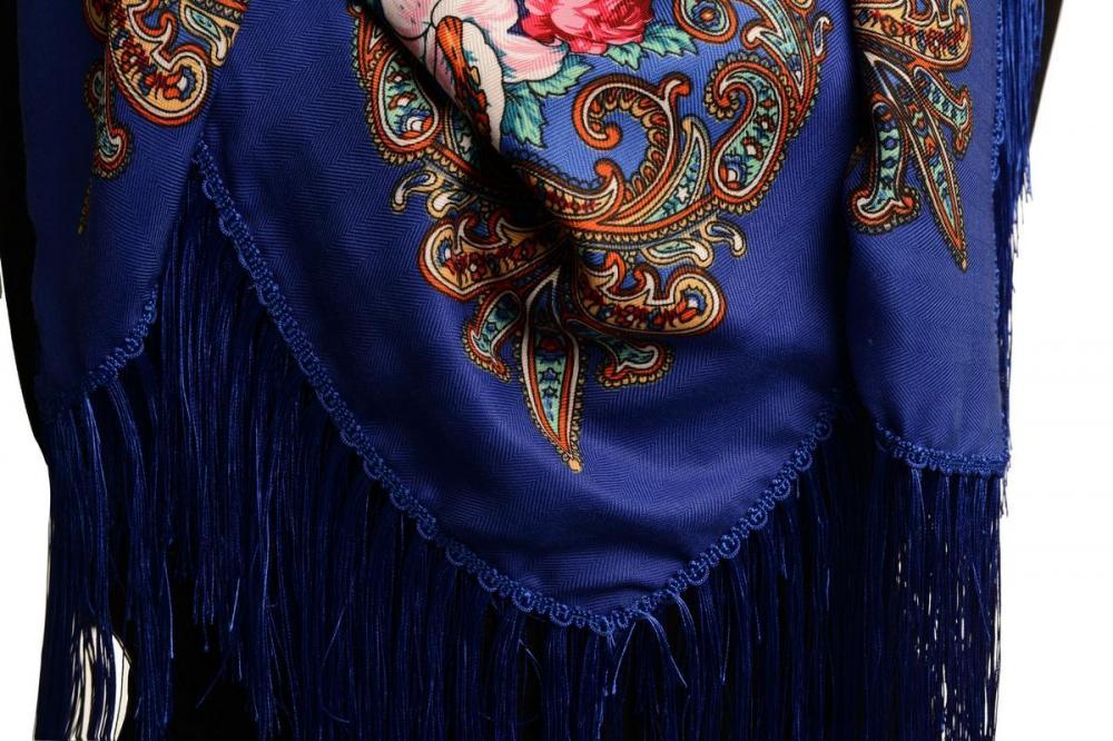Liss Kiss Blue "Tzarsky" Slavonic Russian Folk Style Shawl - Scarf