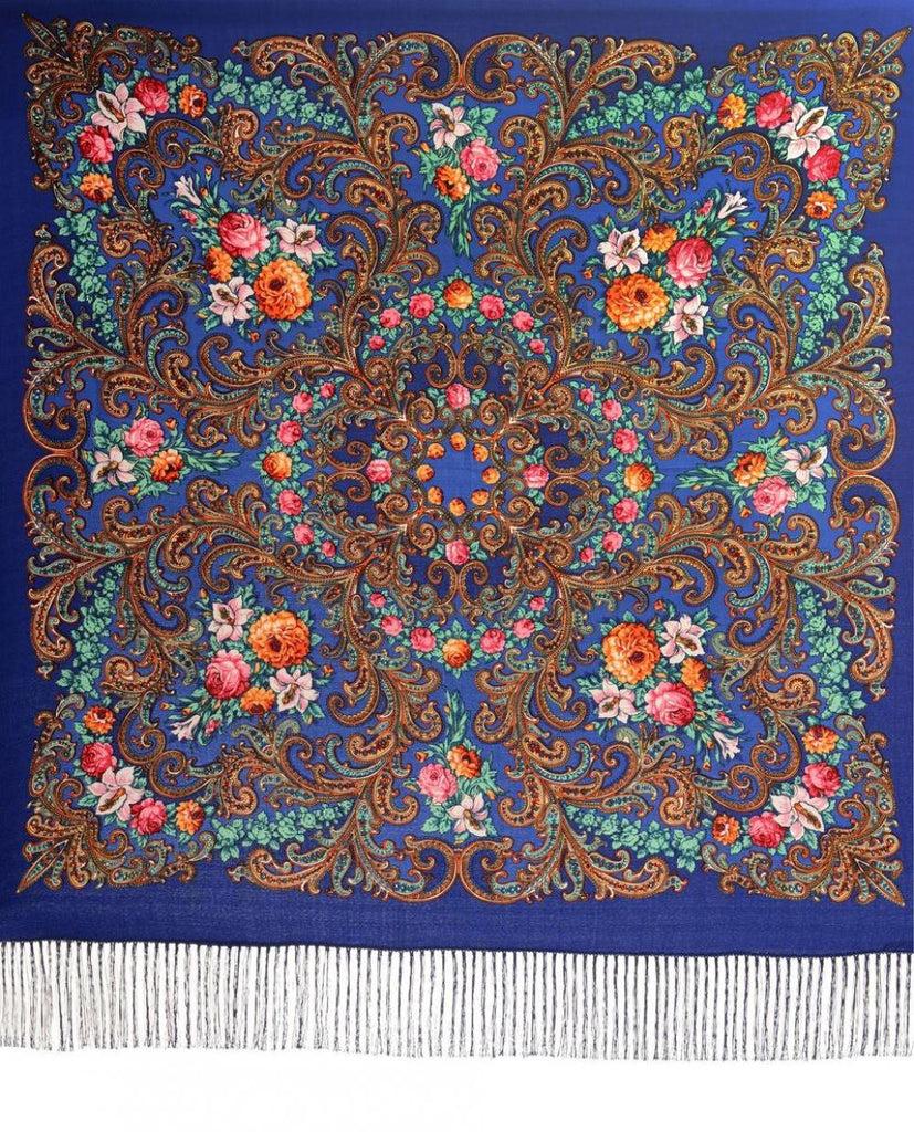Liss Kiss Blue "Tzarsky" Slavonic Russian Folk Style Shawl - Scarf