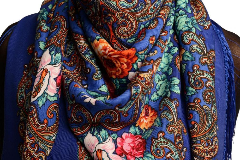 Liss Kiss Blue "Tzarsky" Slavonic Russian Folk Style Shawl - Scarf