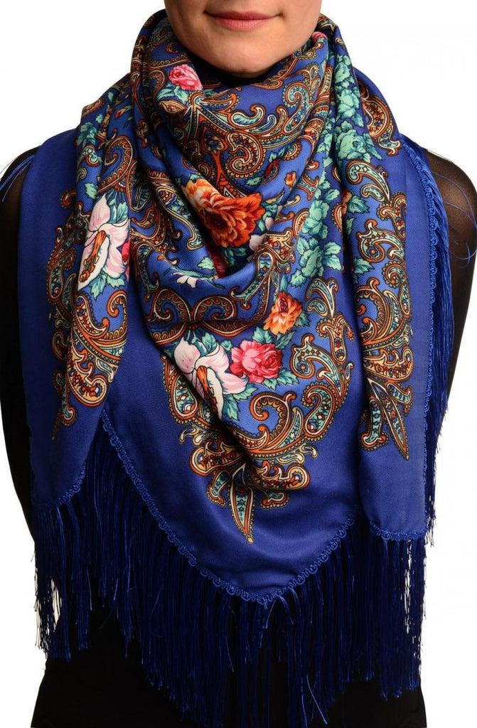 liss kiss Blue "Tzarsky" Slavonic Russian Folk Style Shawl - Scarf