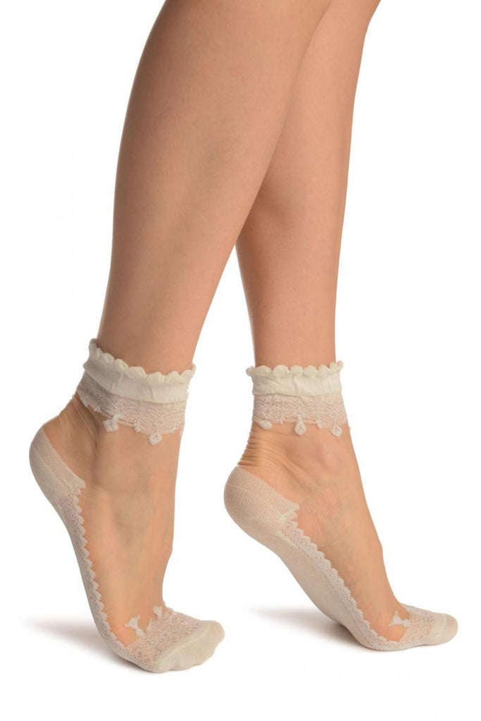 Liss Kiss Blue Versalles Lace On Invisible Mesh Ankle High Socks - Socks
