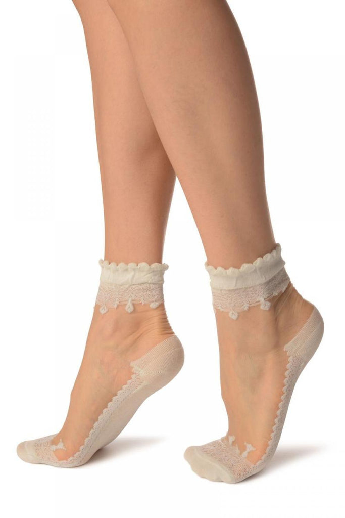 Liss Kiss Blue Versalles Lace On Invisible Mesh Ankle High Socks - Socks