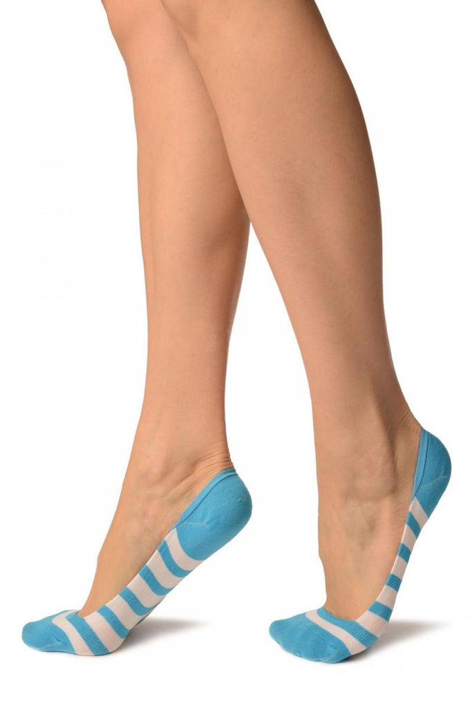 Liss Kiss Blue & White Stripes Soft Back Top Footsies - Footsies Socks