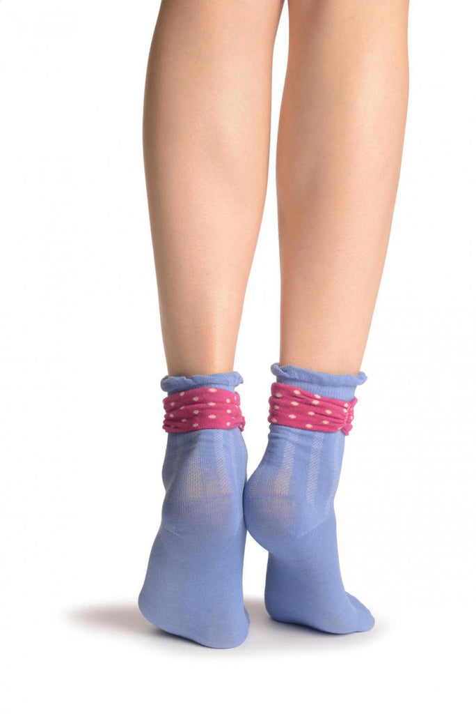 Liss Kiss Blue With Around The Ankle Bow Ankle High Socks - Socks
