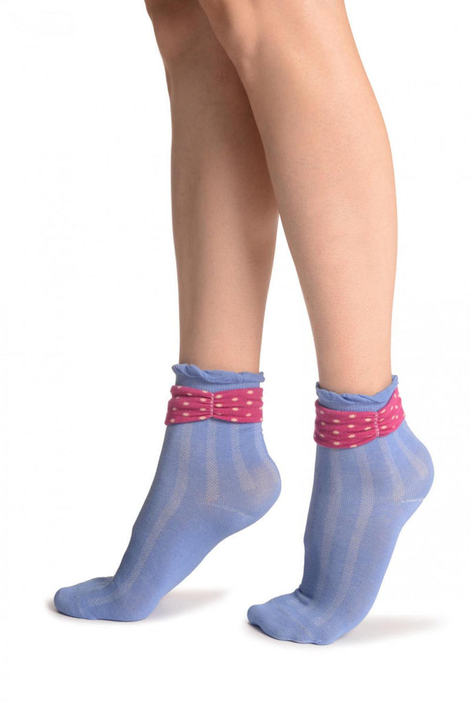 Liss Kiss Blue With Around The Ankle Bow Ankle High Socks - Socks