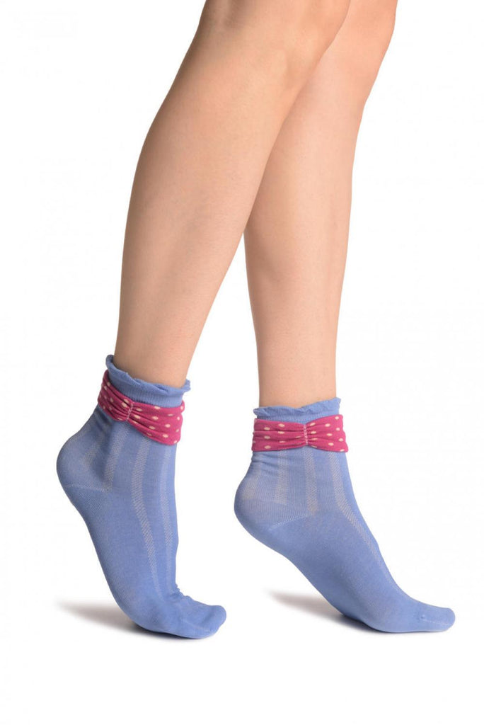 Liss Kiss Blue With Around The Ankle Bow Ankle High Socks - Socks