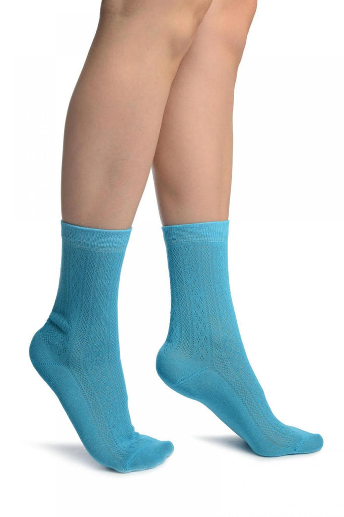 liss kiss Blue With Crocheted Stripes Ankle High Socks - Socks