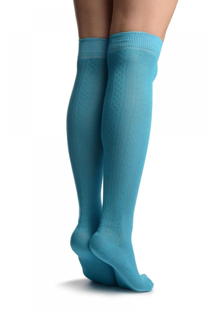 Liss Kiss Blue With Crocheted Stripes Knee High Socks - Socks
