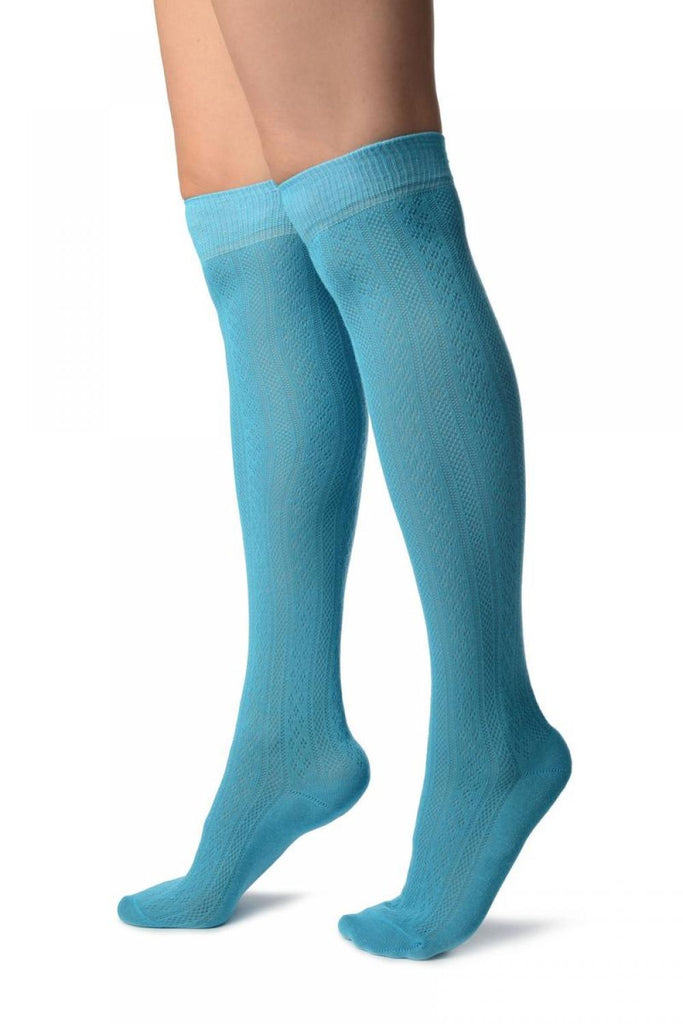 Liss Kiss Blue With Crocheted Stripes Knee High Socks - Socks