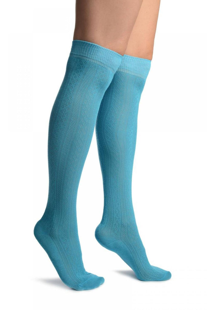liss kiss Blue With Crocheted Stripes Knee High Socks - Socks