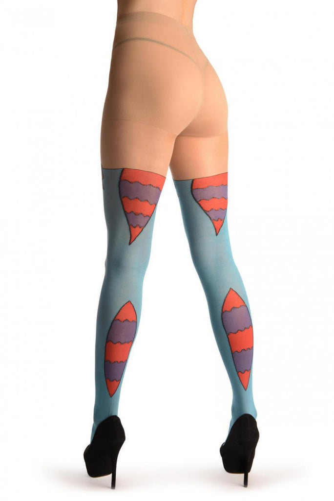 Liss Kiss Blue With Over The Knee Cute Cat & Stripy Tail - Tights
