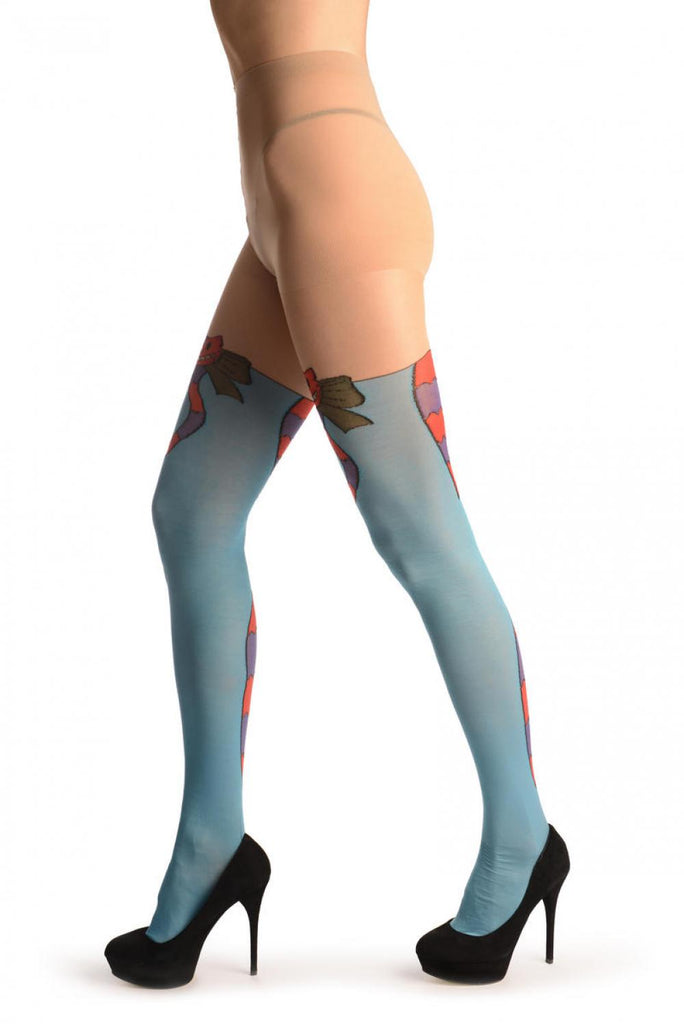 Liss Kiss Blue With Over The Knee Cute Cat & Stripy Tail - Tights