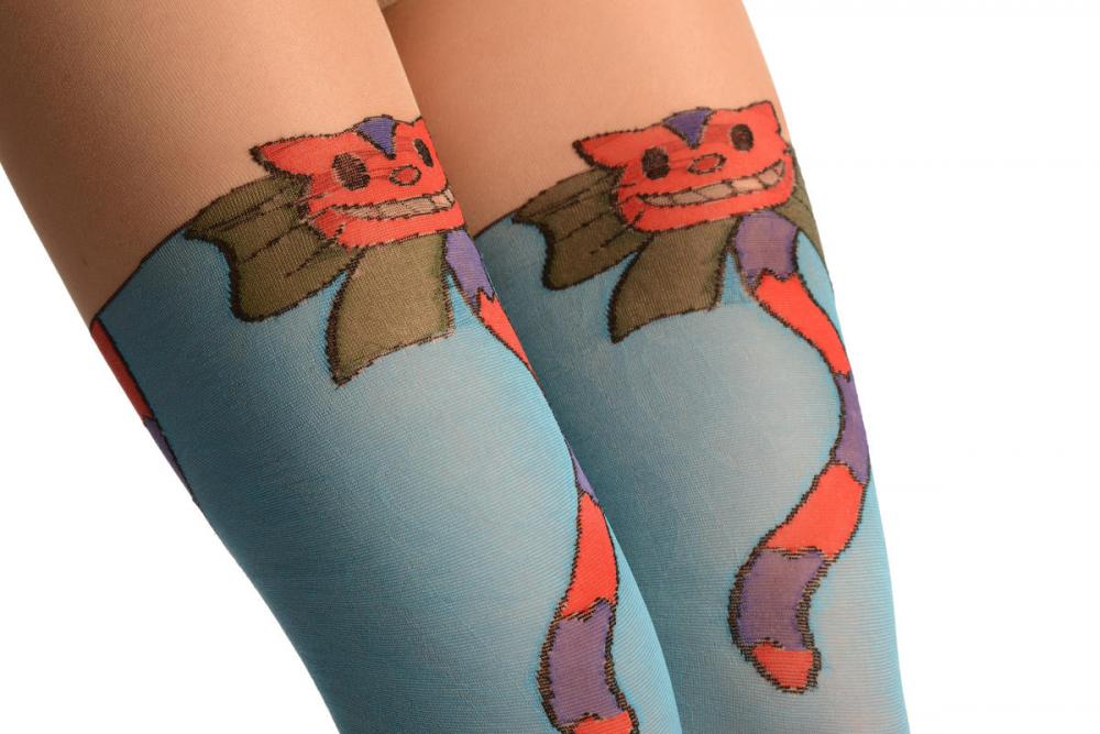 Liss Kiss Blue With Over The Knee Cute Cat & Stripy Tail - Tights