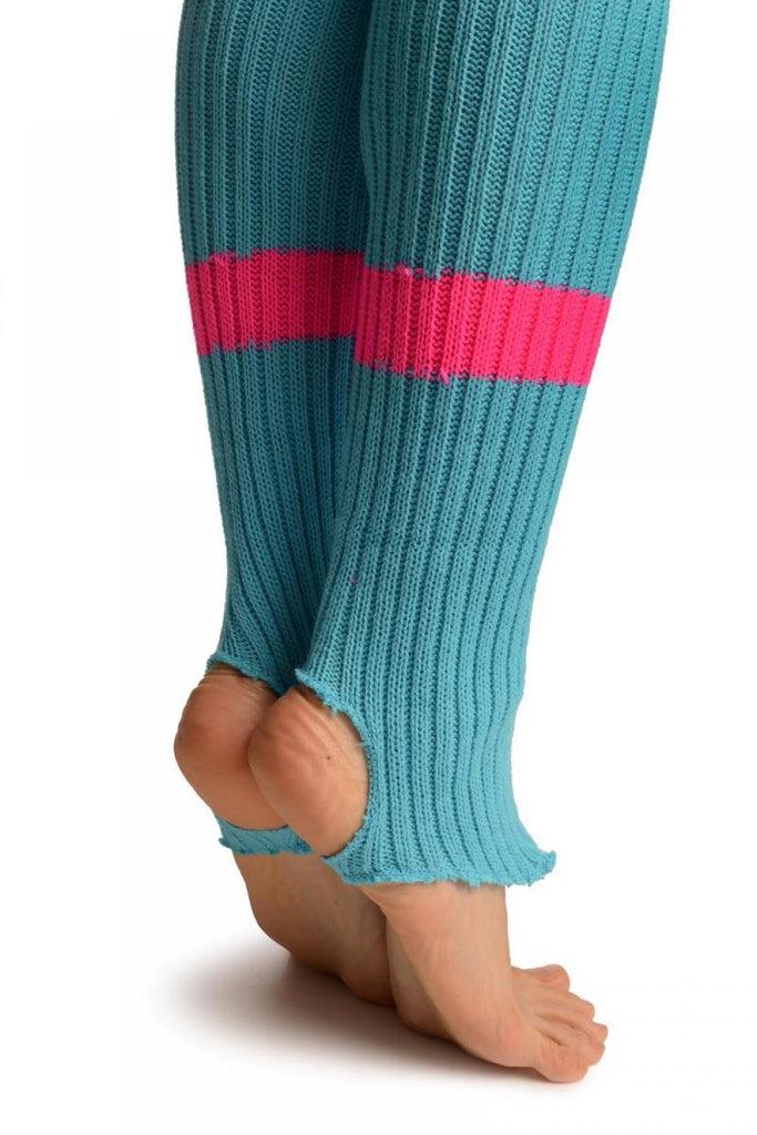Liss Kiss Blue With Pink Referee Stripes Stirrup Dance/Ballet Leg Warmers - Leg Warmers