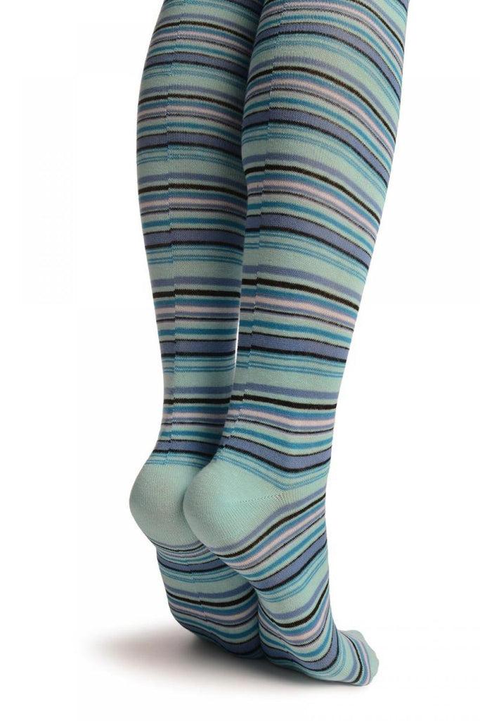 Liss Kiss Blue With Purple & Black Thing Stripes - Over The Knee Socks