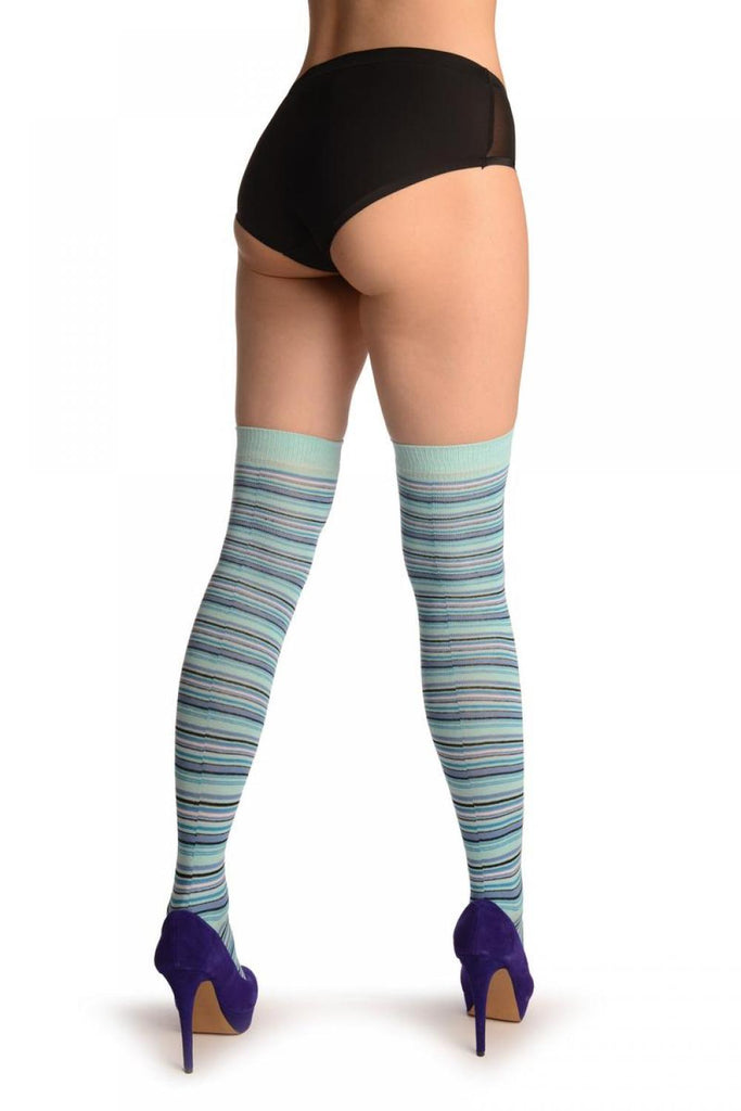Liss Kiss Blue With Purple & Black Thing Stripes - Over The Knee Socks