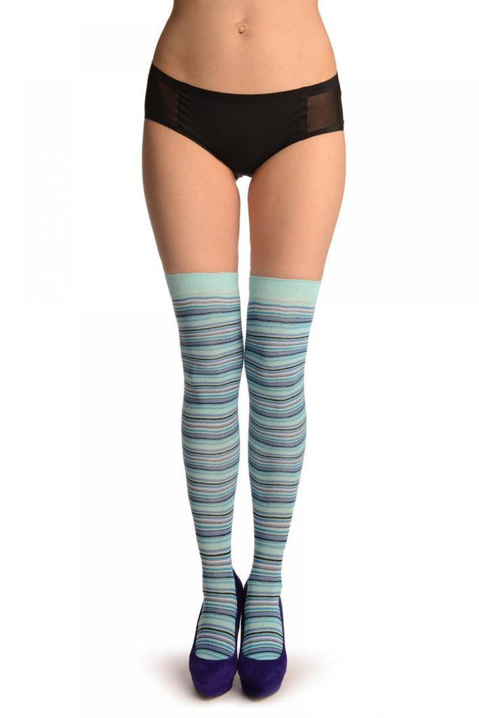 liss kiss Blue With Purple & Black Thing Stripes - Over The Knee Socks