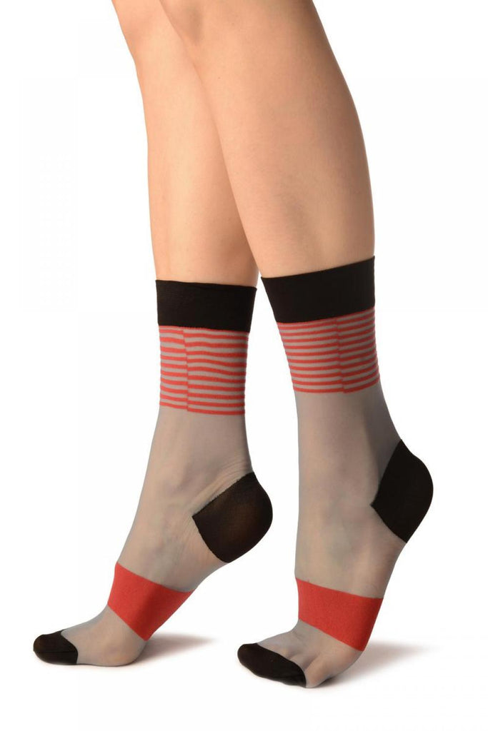 Liss Kiss Blue With Red Stripes Ankle High Socks - Socks