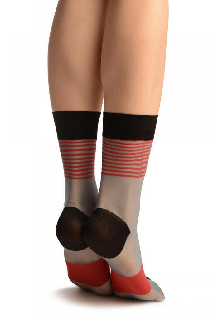 Liss Kiss Blue With Red Stripes Ankle High Socks - Socks