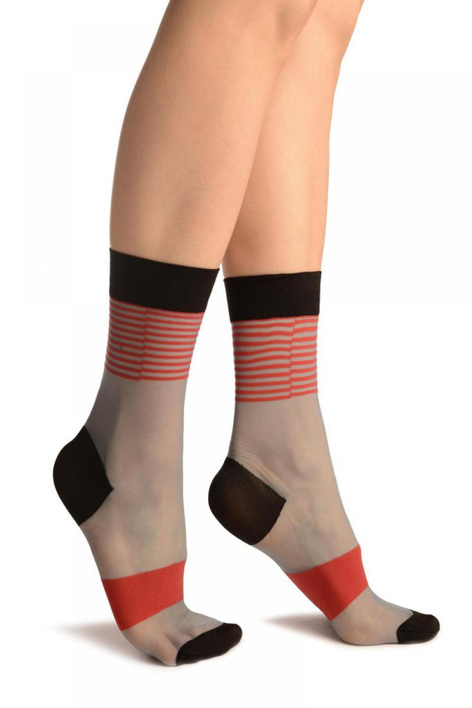 liss kiss Blue With Red Stripes Ankle High Socks - Socks