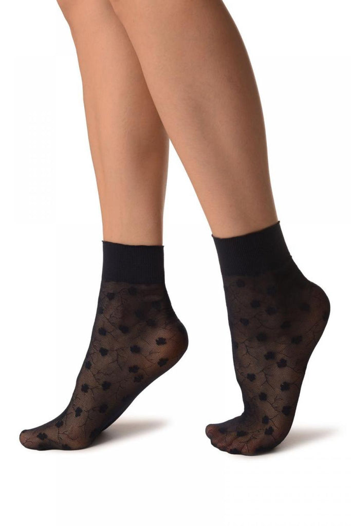 Liss Kiss Blue With Violet Flowers On Mesh Ankle High Socks - Socks