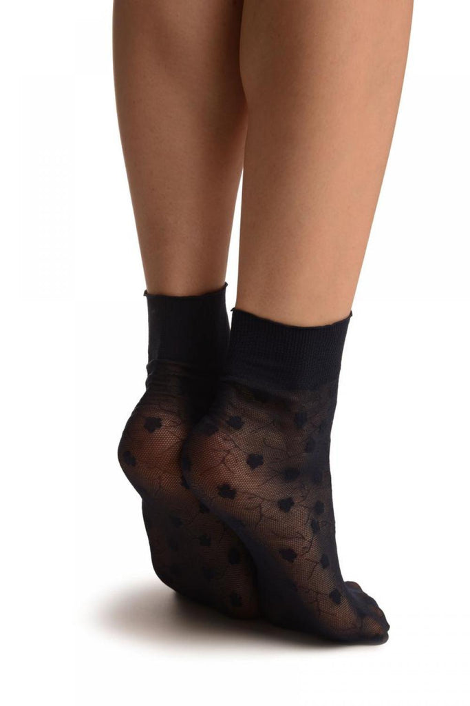Liss Kiss Blue With Violet Flowers On Mesh Ankle High Socks - Socks