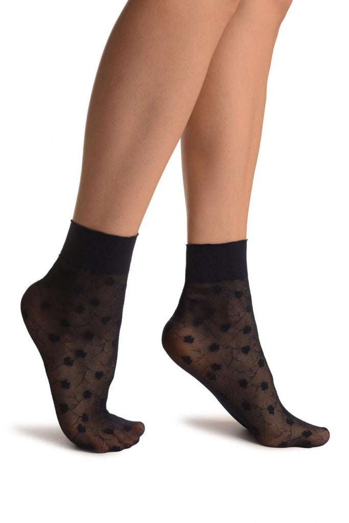 liss kiss Blue With Violet Flowers On Mesh Ankle High Socks - Socks