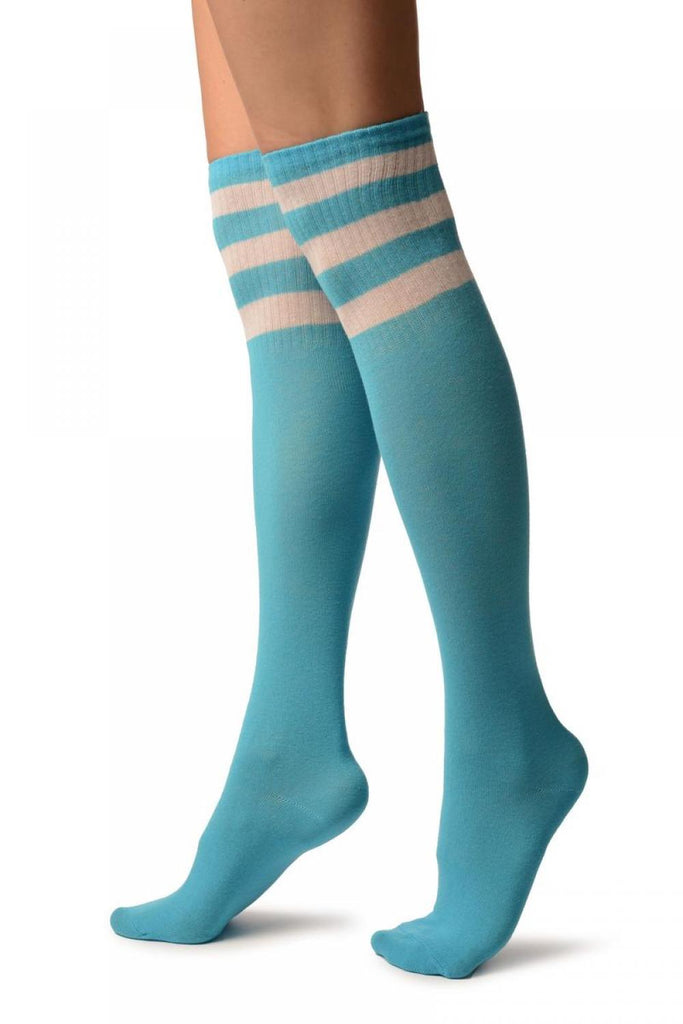 Liss Kiss Blue With White Stripes Referee Knee High Socks - Socks