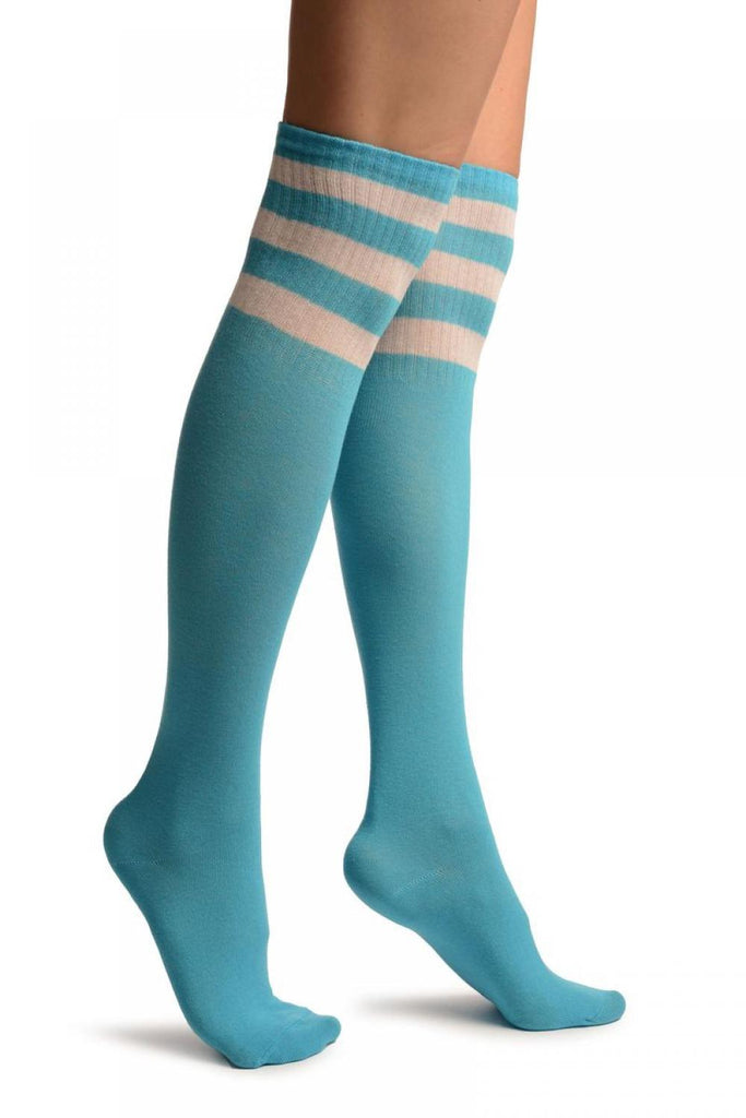 liss kiss Blue With White Stripes Referee Knee High Socks - Socks