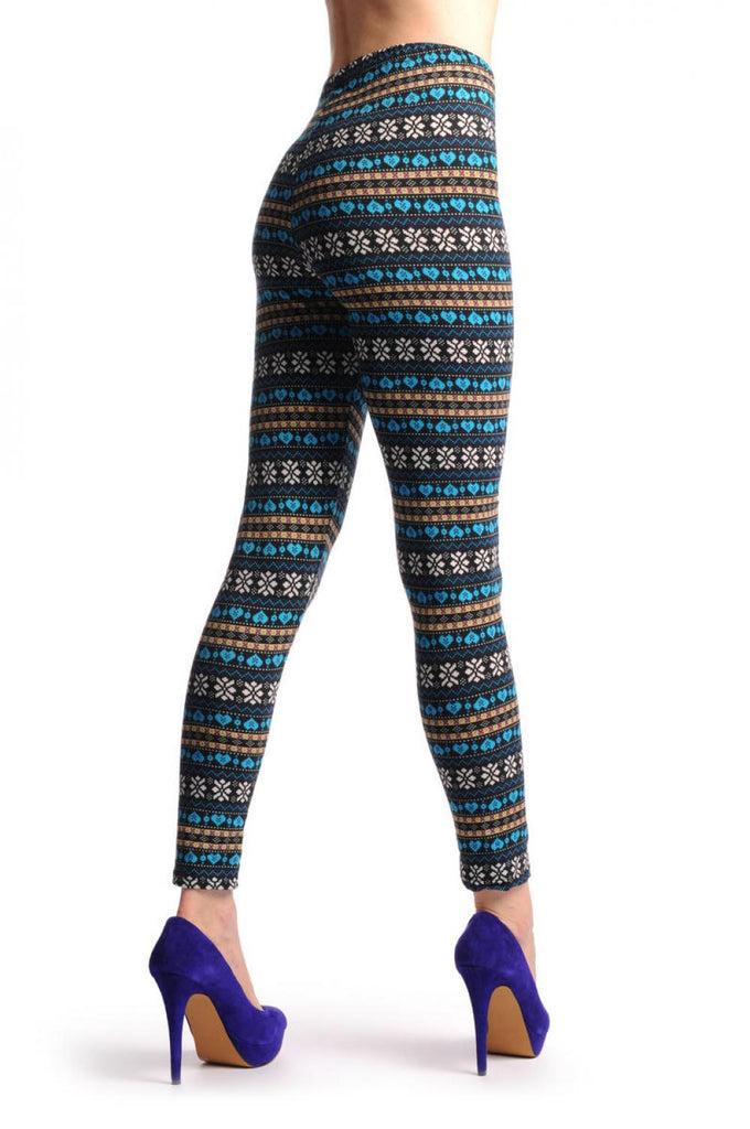 Liss Kiss Blue Yellow & Black Aztec Jacquard Knit Print - Leggings