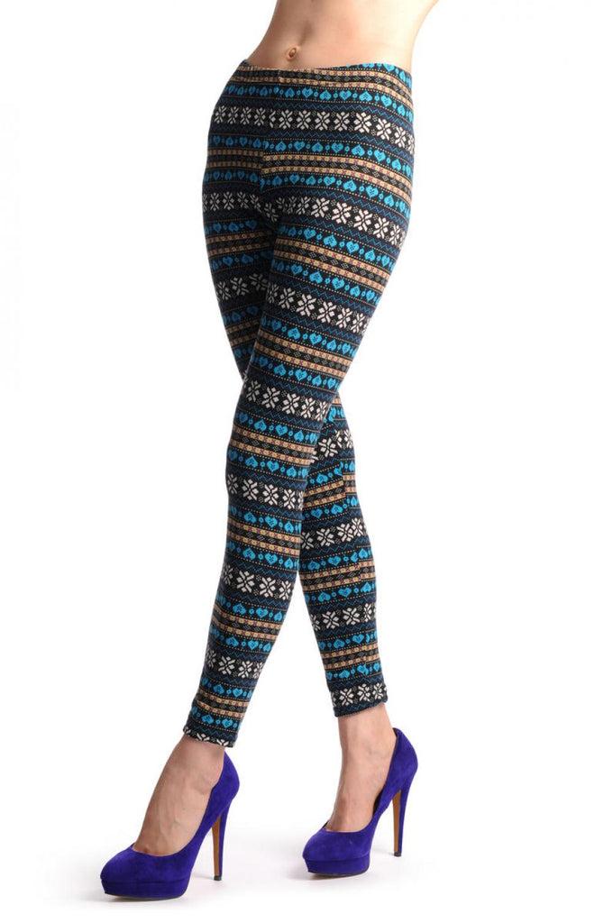Liss Kiss Blue Yellow & Black Aztec Jacquard Knit Print - Leggings