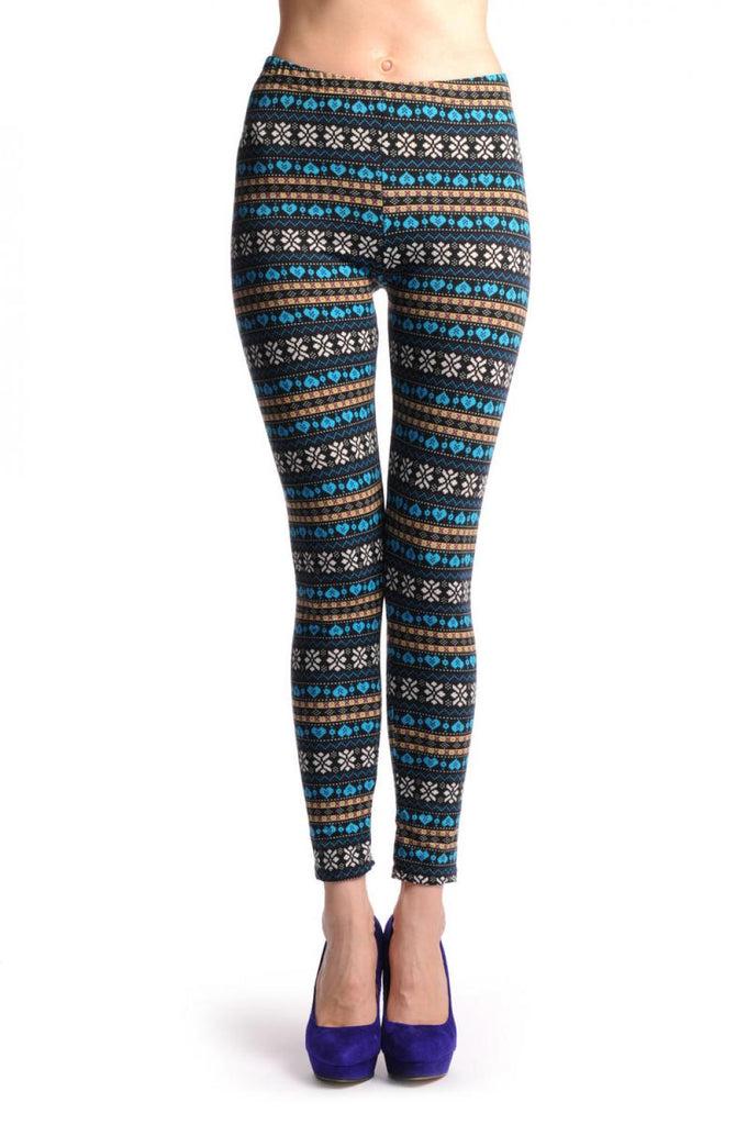 Liss Kiss Blue Yellow & Black Aztec Jacquard Knit Print - Leggings