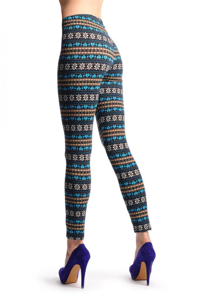 liss kiss Blue Yellow & Black Aztec Jacquard Knit Print - Leggings