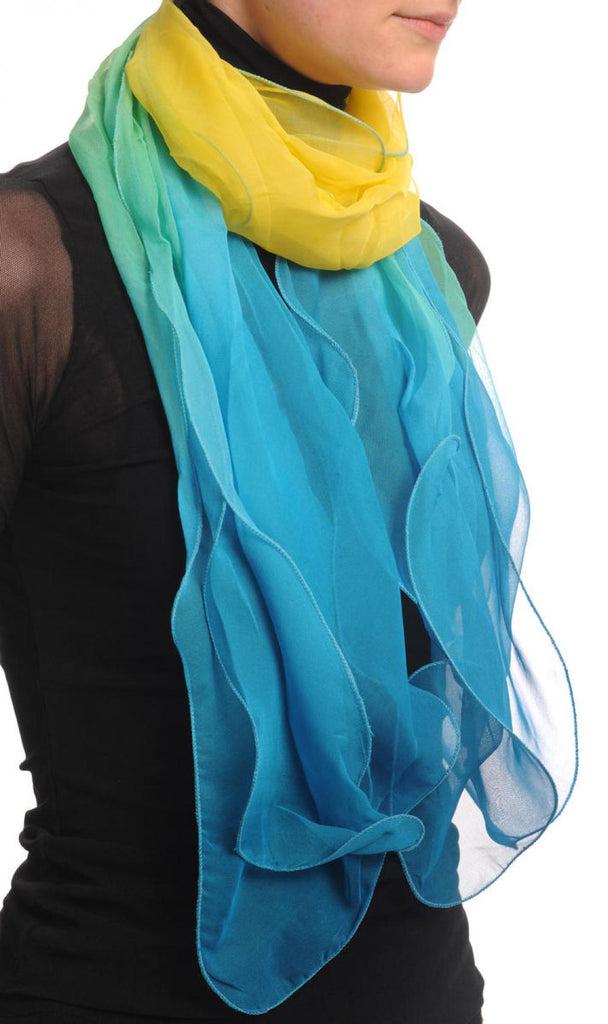 Liss Kiss Blue & Yellow Double Layered Chiffon Ombre - Scarf