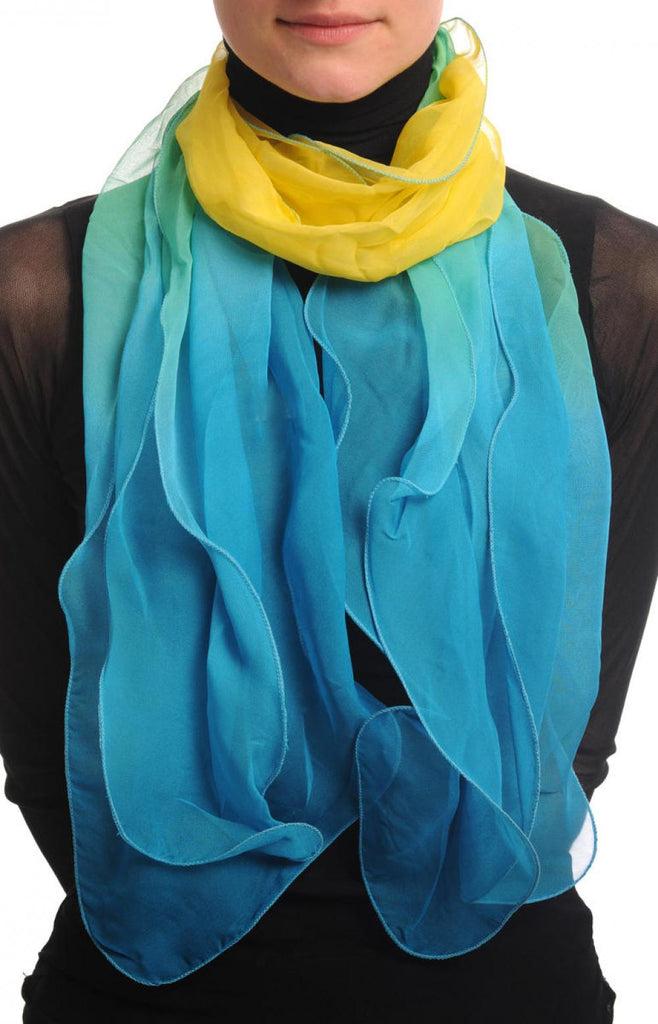 liss kiss Blue & Yellow Double Layered Chiffon Ombre - Scarf