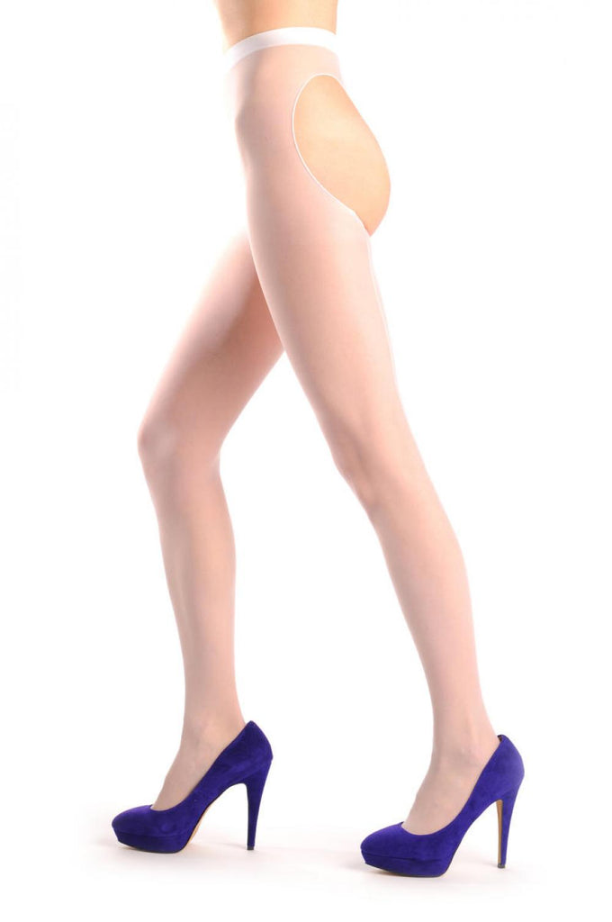Liss Kiss Bridal White With Thong Back & Back Seam - Tights