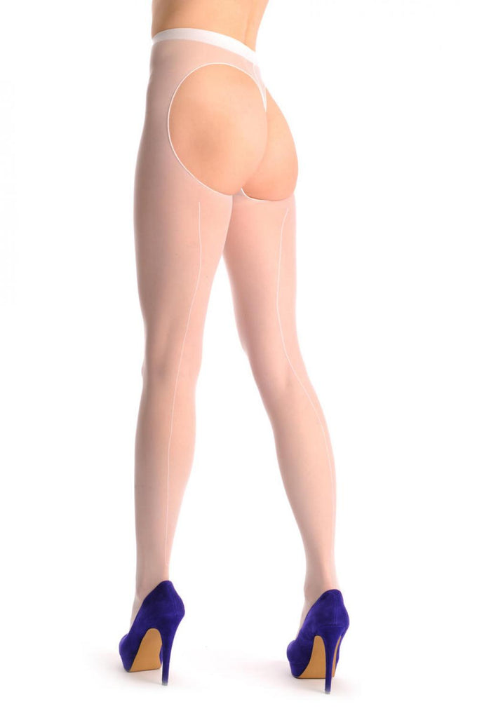 Liss Kiss Bridal White With Thong Back & Back Seam - Tights