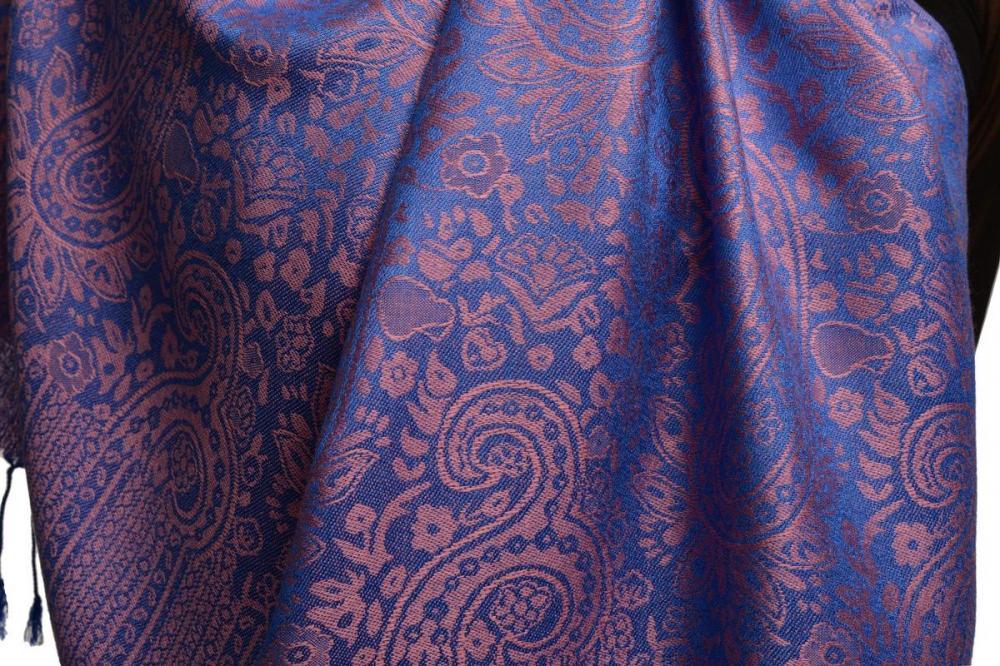 Liss Kiss Bright Blue & Pink Paisleys Pashmina Feel With Tassels - Scarf